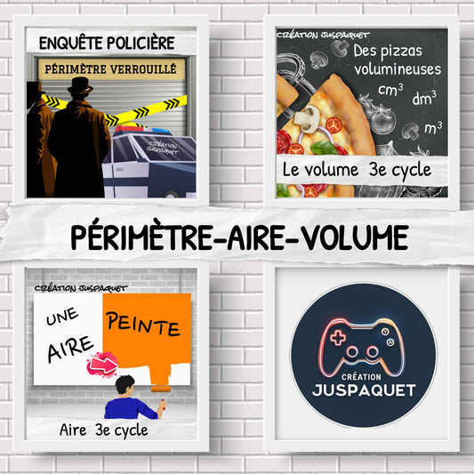 Ensemble 3 jeux interactifs PÉRIMÈTRE-AIRE-VOLUME